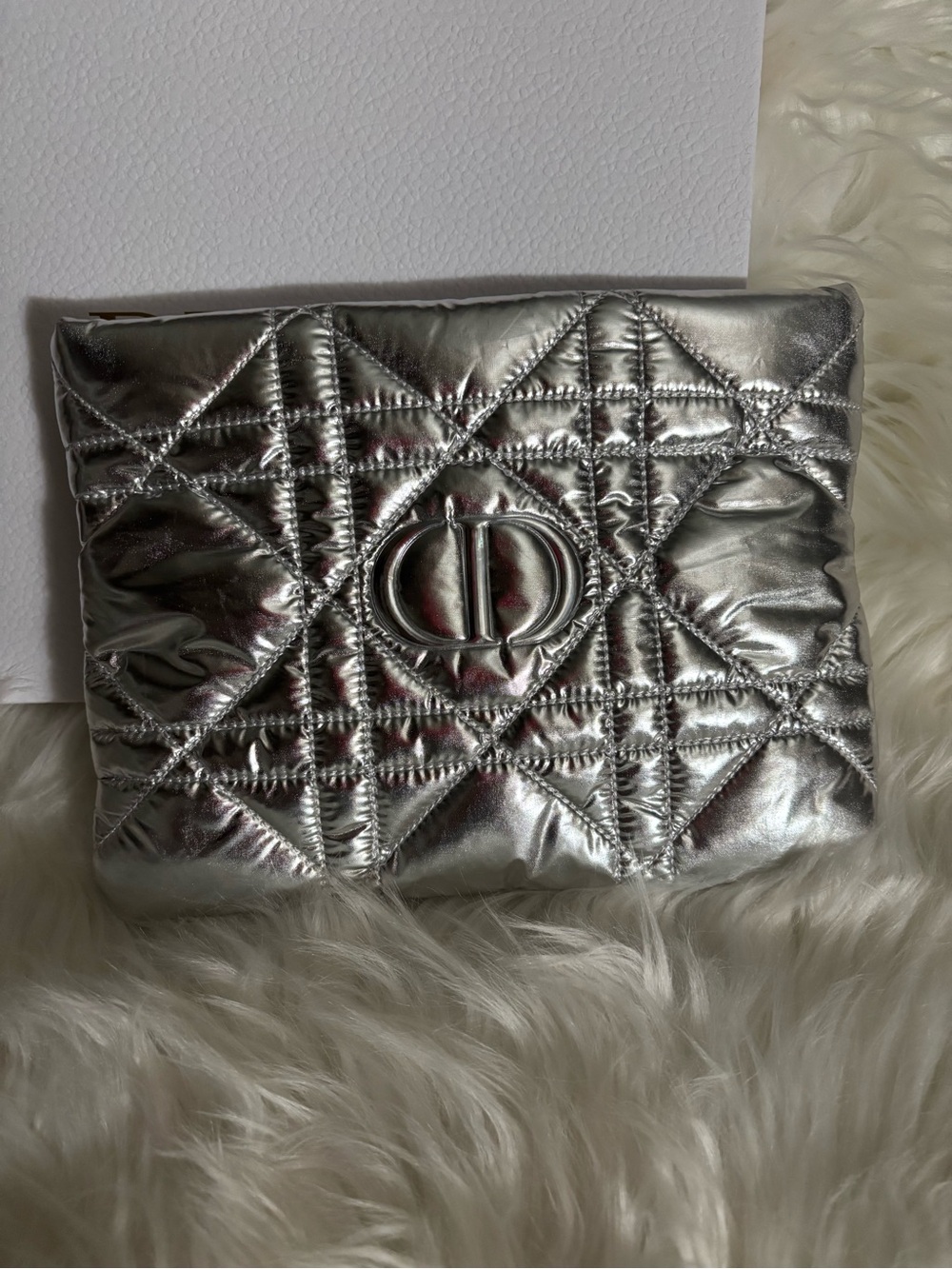 2026 Dior Beauty Novelty Metallic Silver Cosmetic Pouch